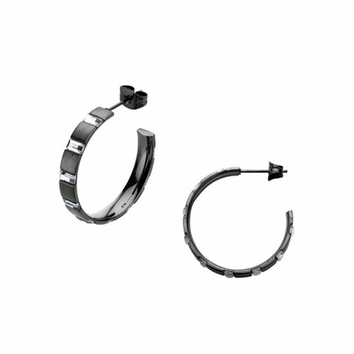 Black Ion-plated Steel Hoops with Baguette Czs